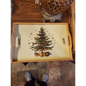 Vintage Spode Inspired Wooden Handled Serving Tray 17 Inch Original Box‎